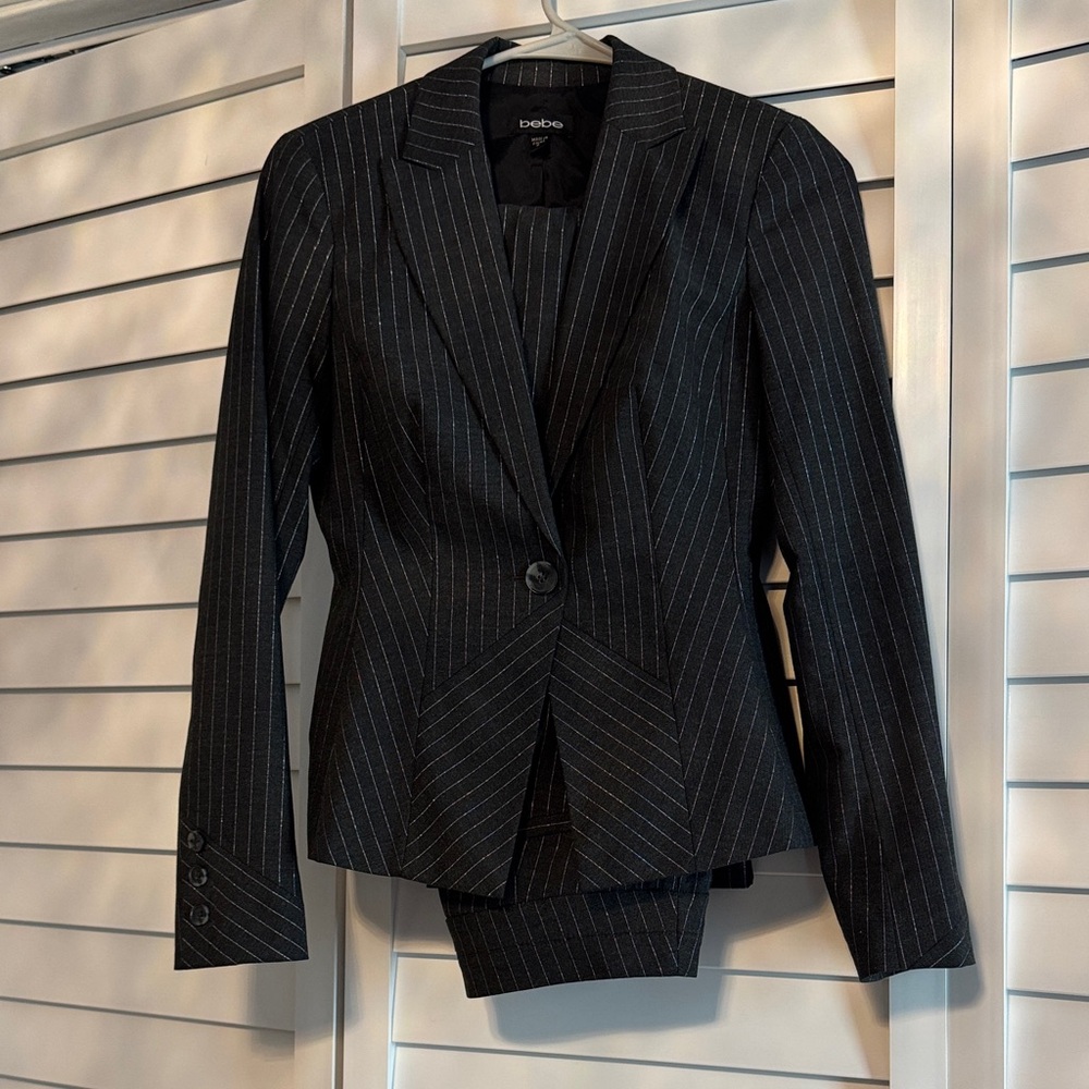 Bebe Charcoal Silver Pinstripe Suit